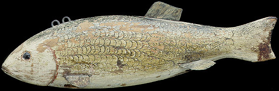 Vintage Fish Decoy, Ice Spearing, Fishing, Michigan, large  Herring,1920-30's.